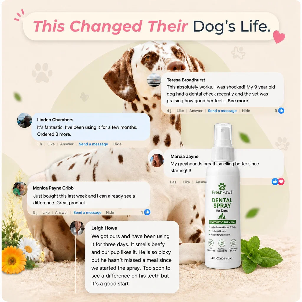 FreshPaws Enzymatic Dental Spray for Dogs bottle with natural ingredients