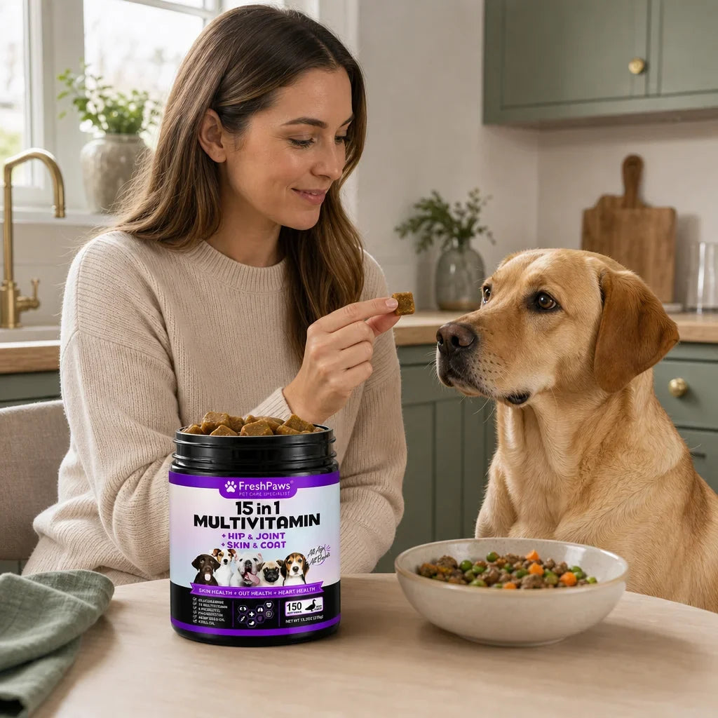 Lifestyle photo — FreshPaws 15-in-1 Multivitamin Soft Chews for Dogs